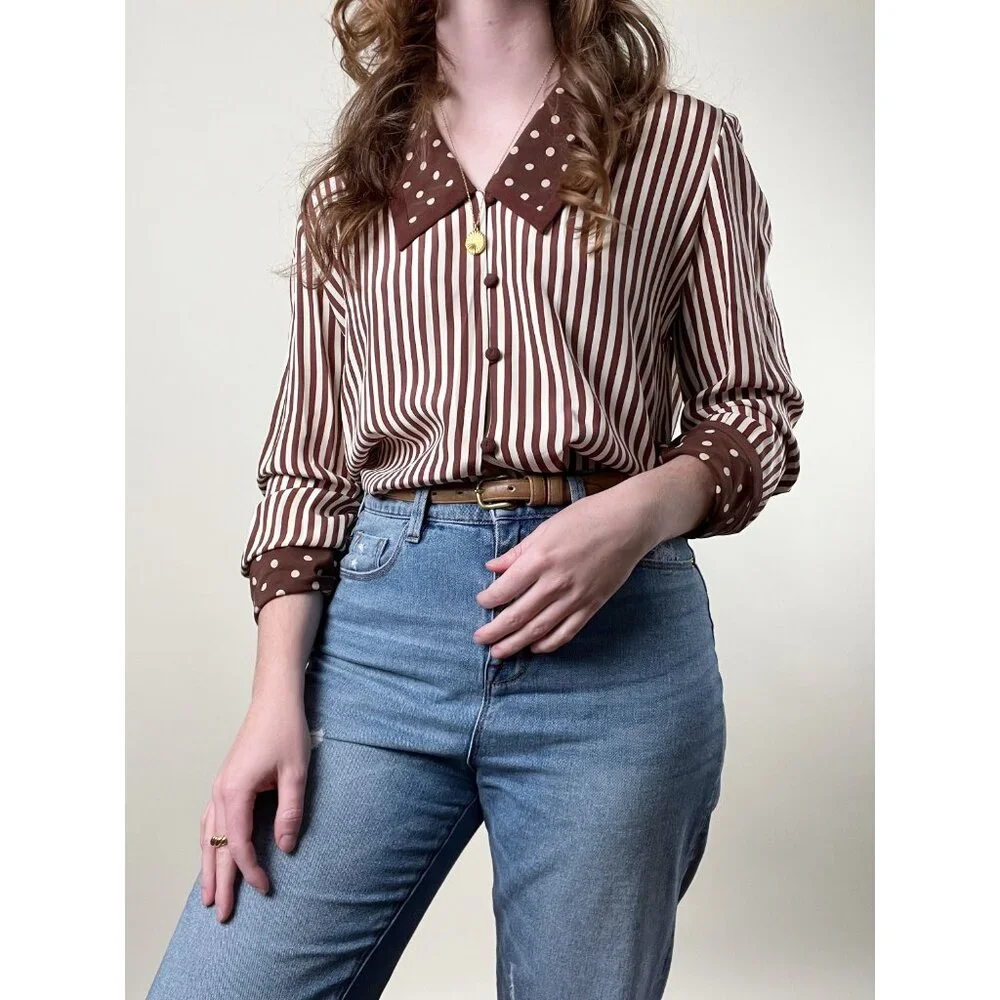 Vintage 100% Silk Button Down Long Tunic Top Blouse Print Oversized Relaxed Fit - Picture 2 of 9